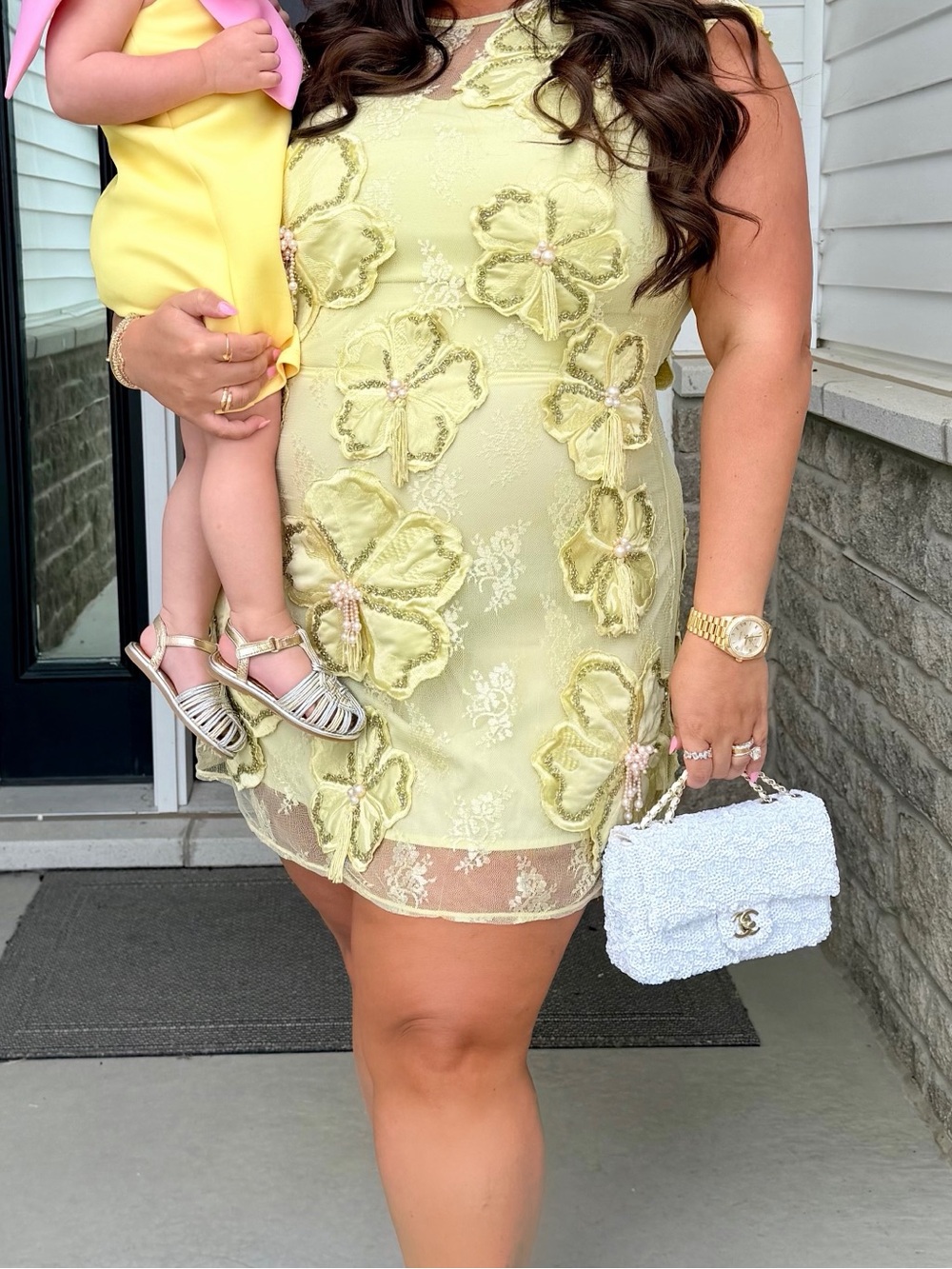 ASOS Yellow Floral Lace Mini Dress